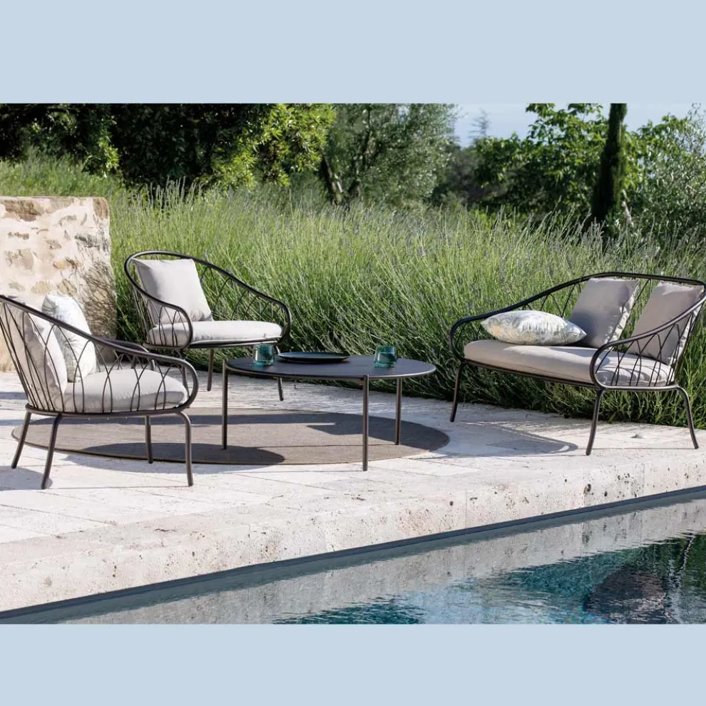 Gartenlounge mit 2 Sesseln und 1 2-Sitzer-Sofa Made in Italy - Fontana