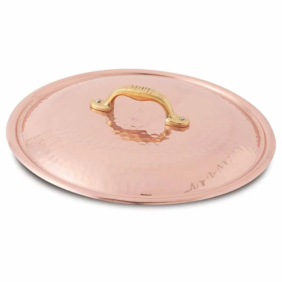 Runde handverzinnte Kupferpfanne 2 Griffe und Deckel 32 cm - Giangiorgio