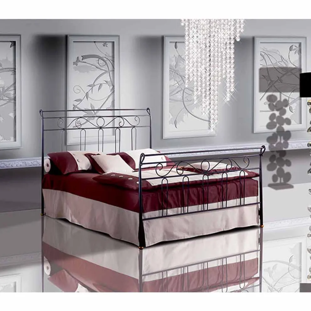 Garofano Jugend, Queen Size Bett aus Schmiedeeisen in Design