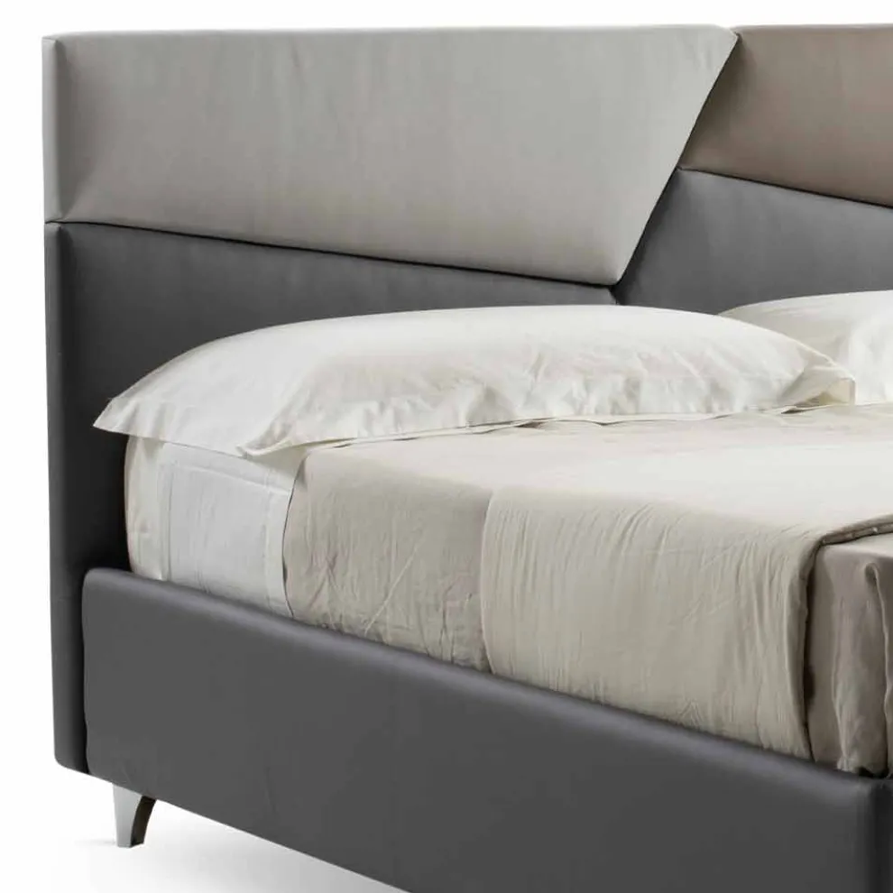 Doppelbett mit gepolstertem Behälter aus Kunstleder Made in Italy - Raggino