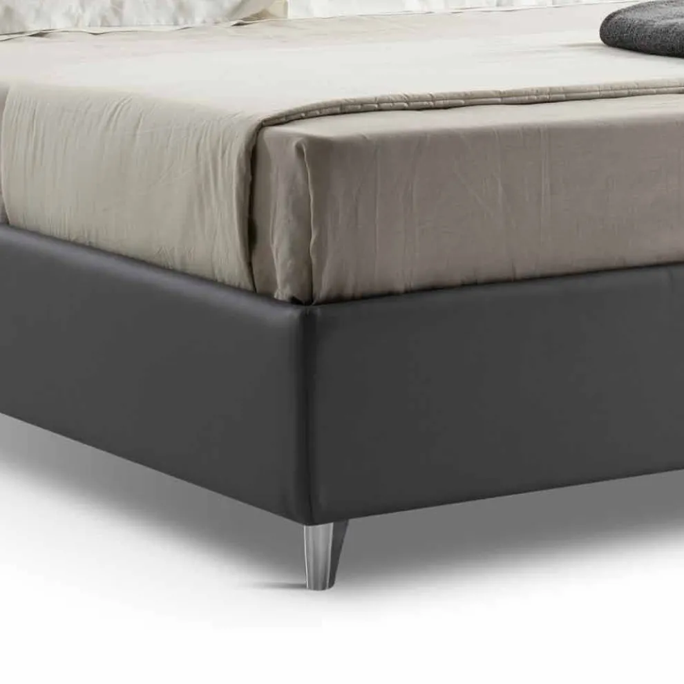 Doppelbett mit gepolstertem Behälter aus Kunstleder Made in Italy - Raggino