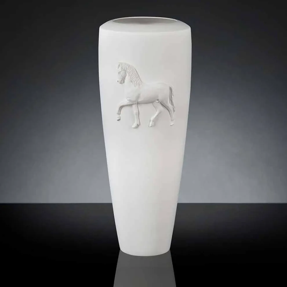 Weiße Keramikvase Carlos, 100% Made in Italy, modernes Design