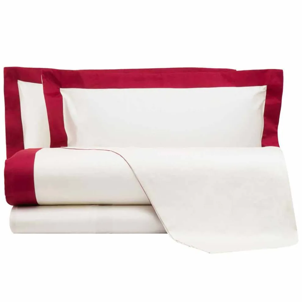 Satin Sheet Set für Doppelbett mit farbigen Kanten - Hyazinthe