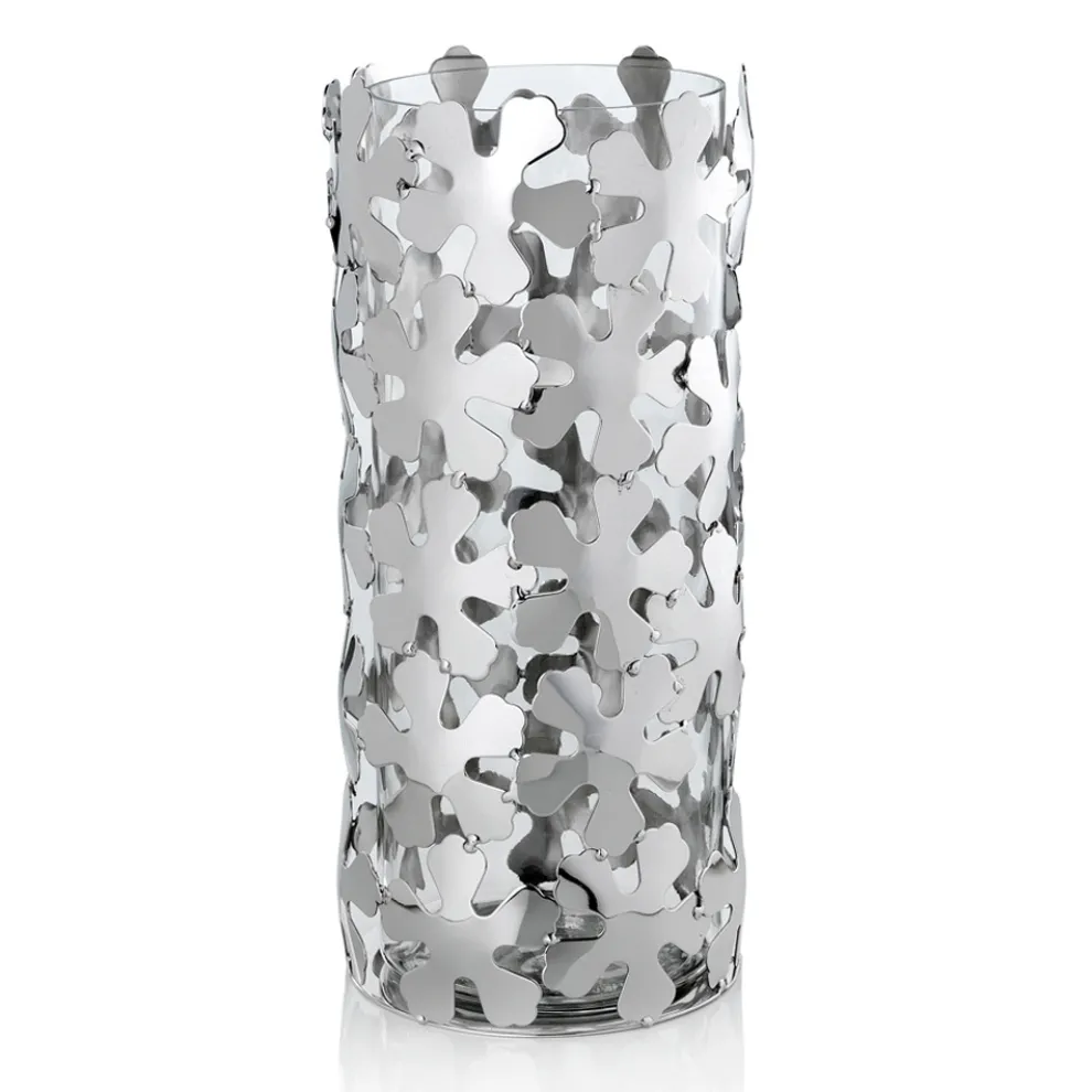 Vase aus silbernem Metall und Glas Elegantes zylindrisches Design mit Blumen - Megghy