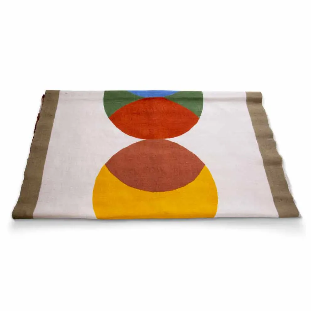 Hanf Tischdecke Runner of Italian Craftsmanship Einzigartiges Stück handbemalt