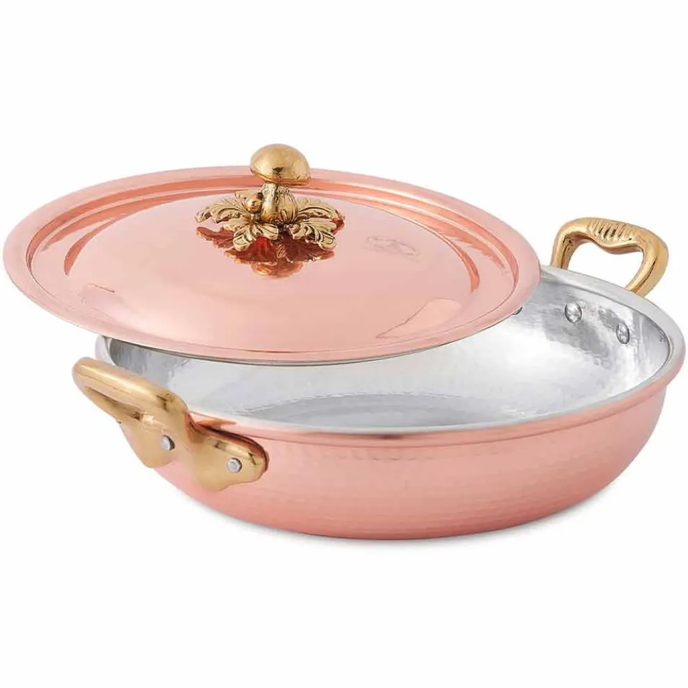 Rundes Design Handverzinnte Kupferpfanne mit Deckel 24 cm - Mariastella