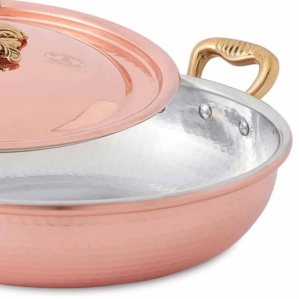 Rundes Design Handverzinnte Kupferpfanne mit Deckel 24 cm - Mariastella