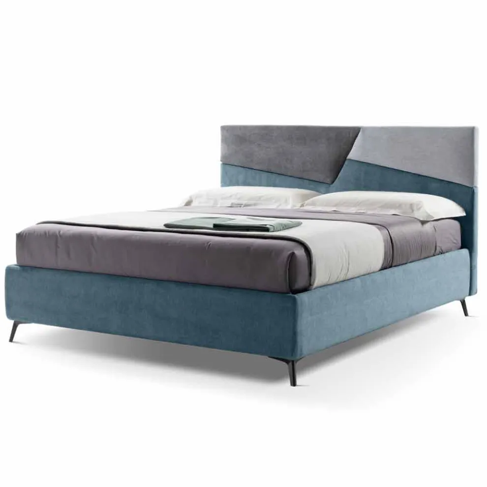 Doppelbett mit Container gepolstert in Made in Italy Stoff - Raggino