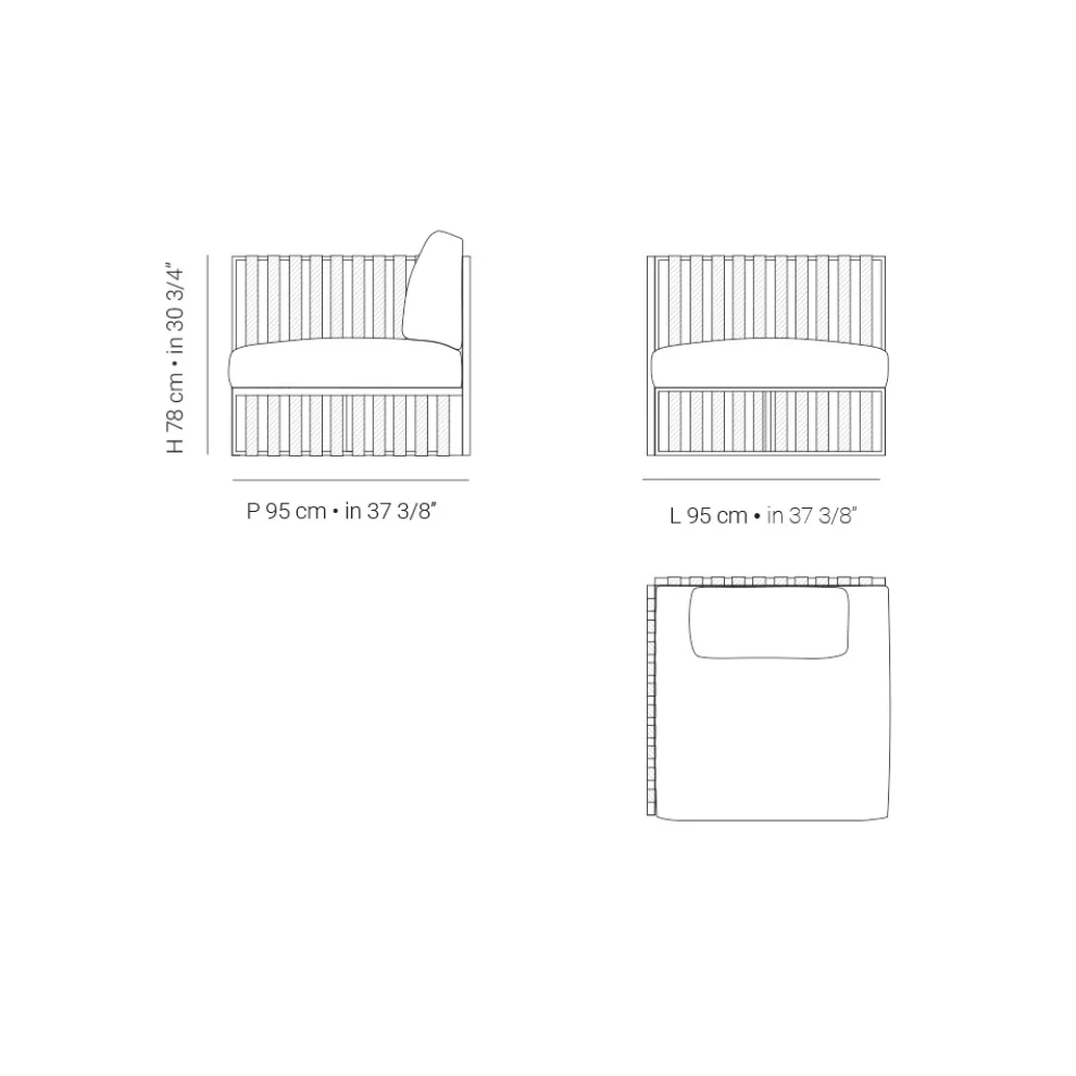 Außensessel mit rechter Ecke aus Aluminium und Gurten Made in Italy - Juliediv