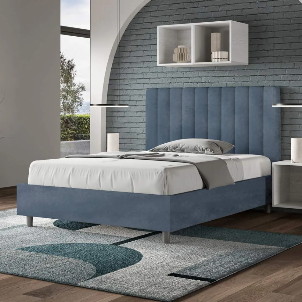 Bett 140x200 cm Mikrofaser mit symmetrischen vertikalen Linien Made in Italy - Glove