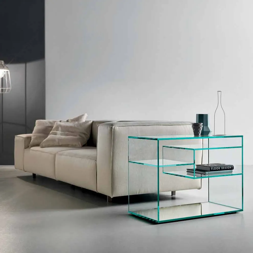 Sofa-Beistelltisch oder Nachttisch mit Spiegelfuß aus extra klarem Glas - Linzy