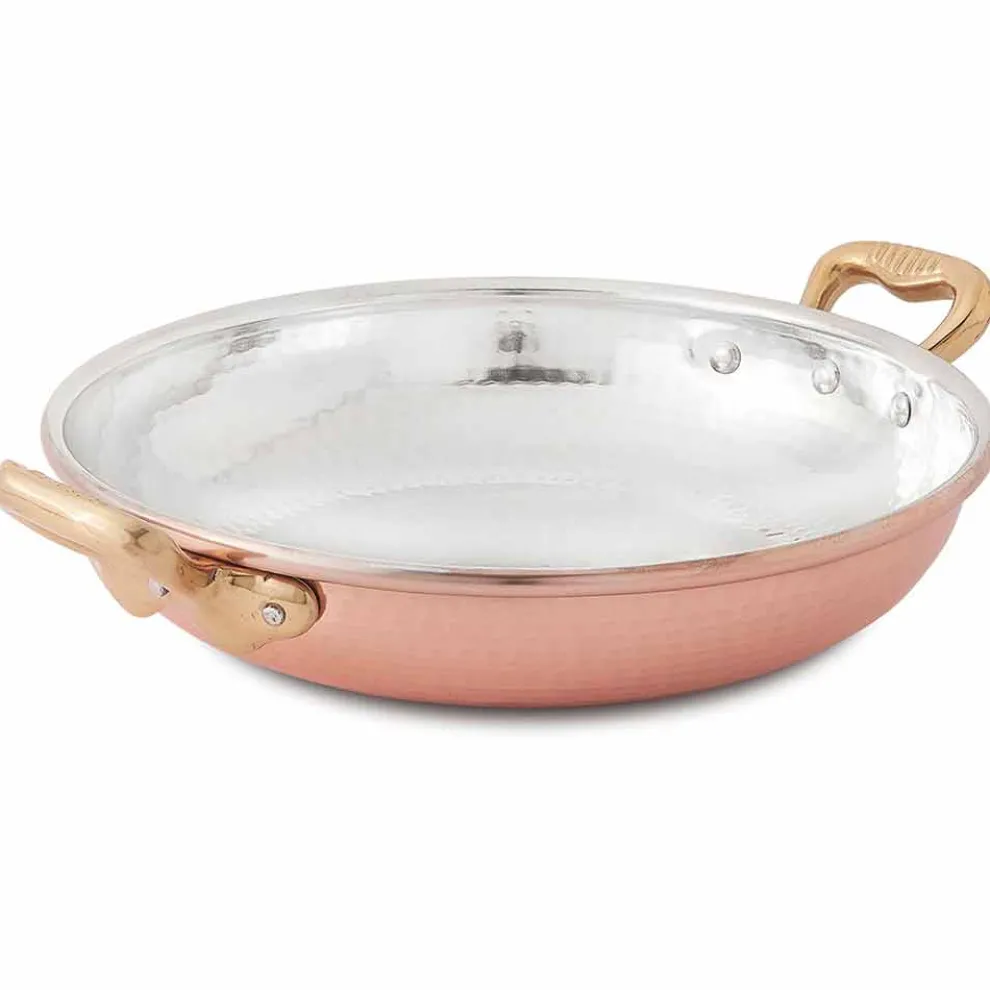 Runde handverzinnte Kupferpfanne mit 2 Griffen und Deckel 36 cm - Giangiorgio