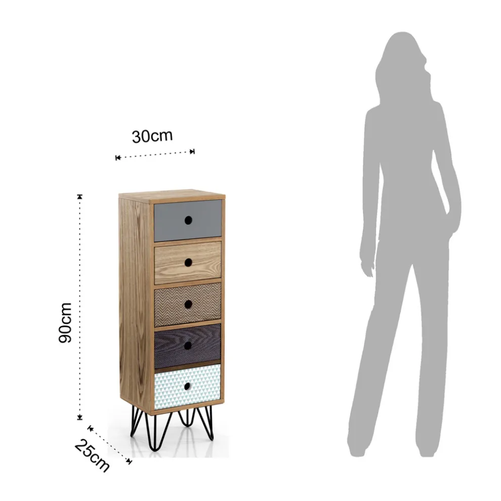 Kommode mit 5 farbigen MDF-Schubladen – Califormio