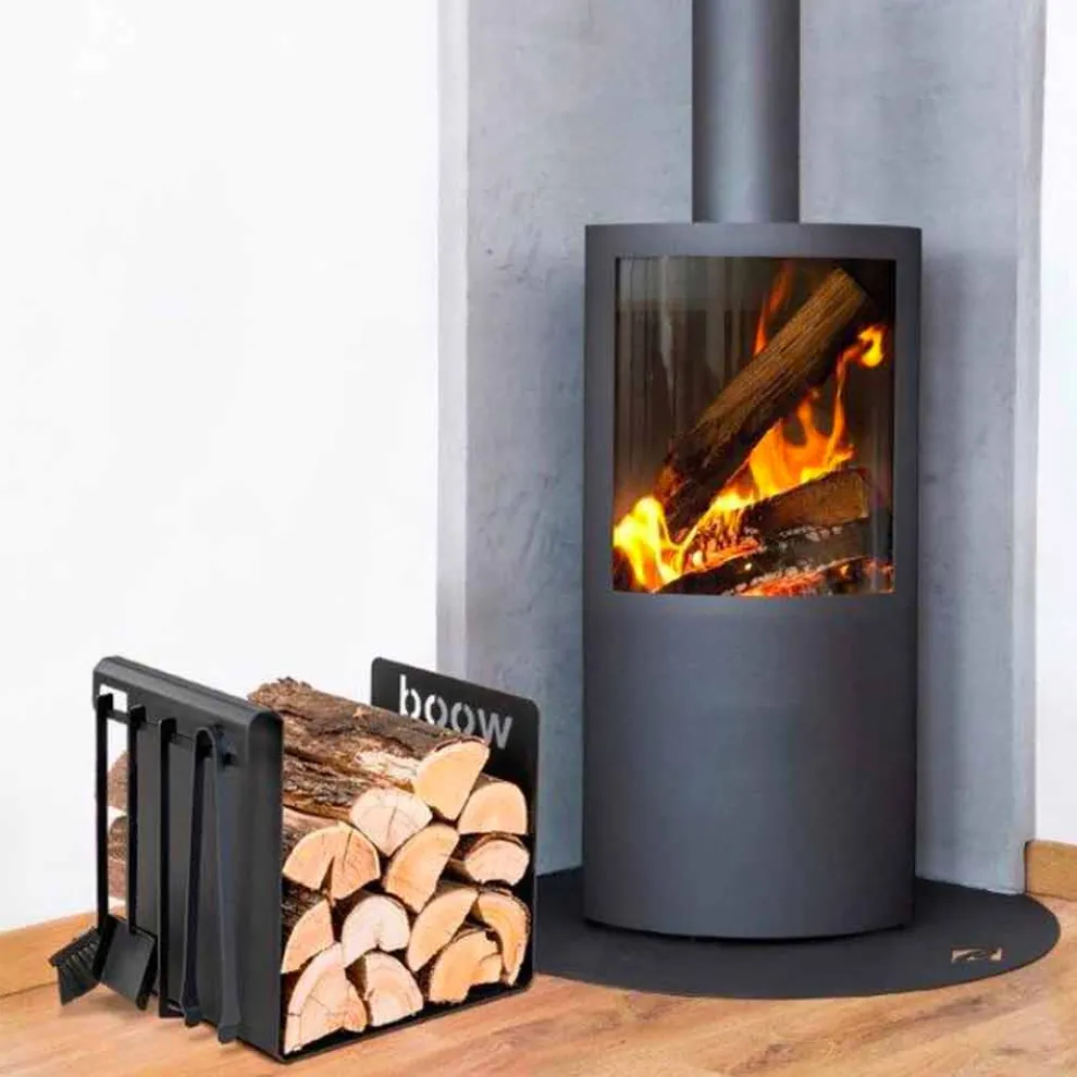 Brennholzhalter aus schwarzem Stahl mit 4 Werkzeugen Made in Italy - Phebe