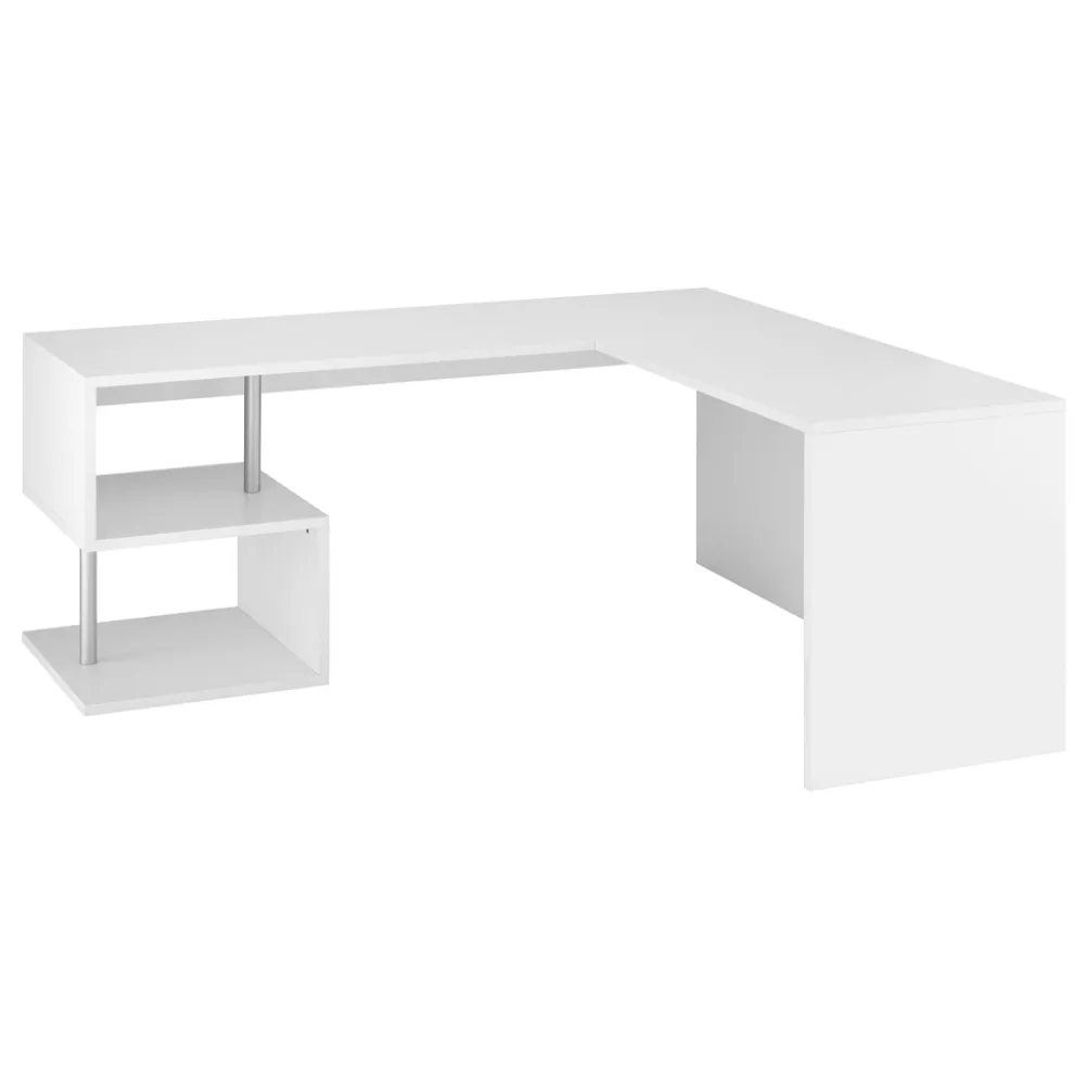 Moderner Eckschreibtisch Glänzend Weiß Holz oder Schiefer Design - Michel