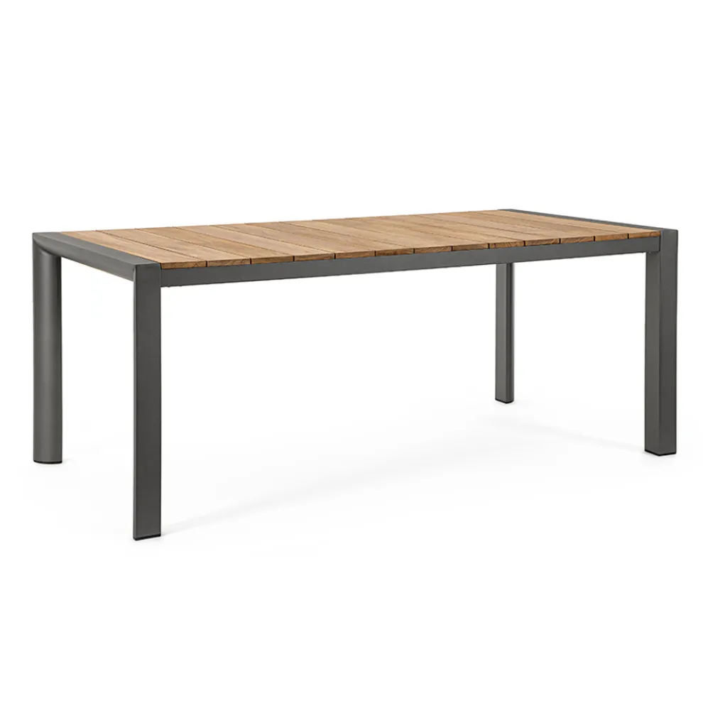 Gartentisch 180x90 cm mit Aluminiumbasis und Teakholzplatte - Mean