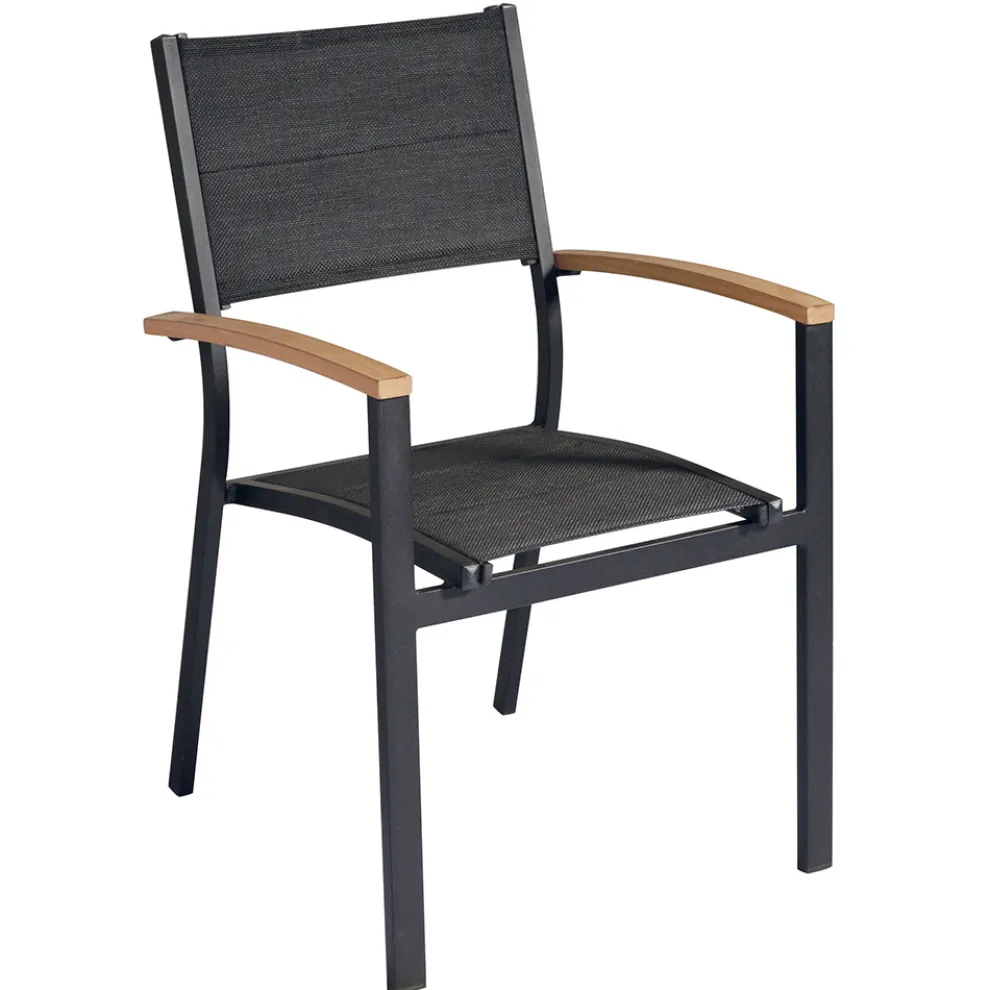 Stapelbarer Gartenstuhl aus anthrazitgrauem Aluminium und Teak - Aidan