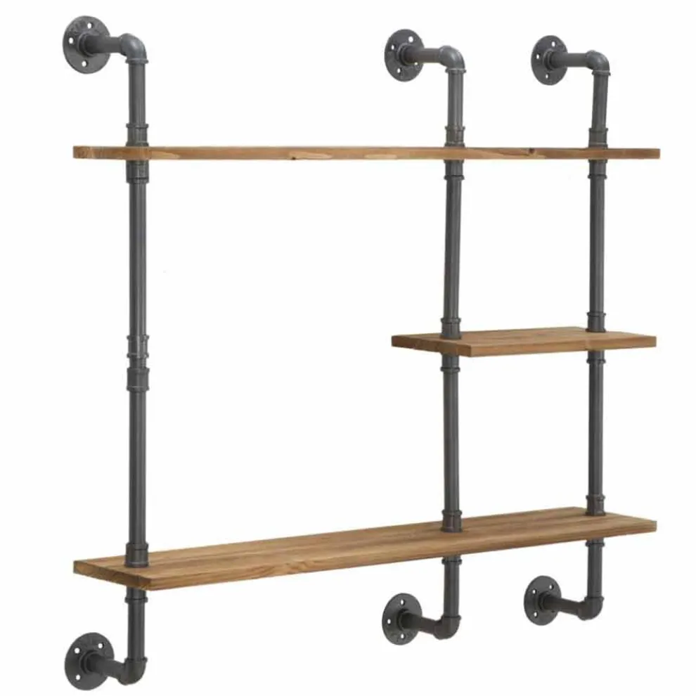 Modernes Design Wandregal im Industriestil aus Eisen und Holz - Katrine