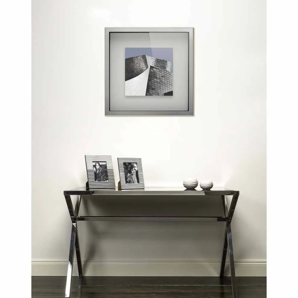 Design Schreibtisch aus Stahl und glänzend schwarzem Glas L120xH75cm Millon