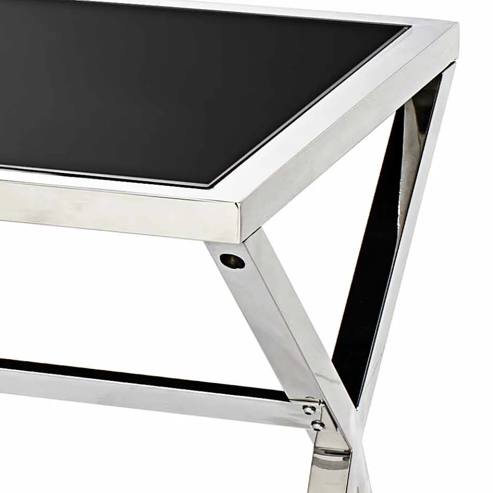 Design Schreibtisch aus Stahl und glänzend schwarzem Glas L120xH75cm Millon