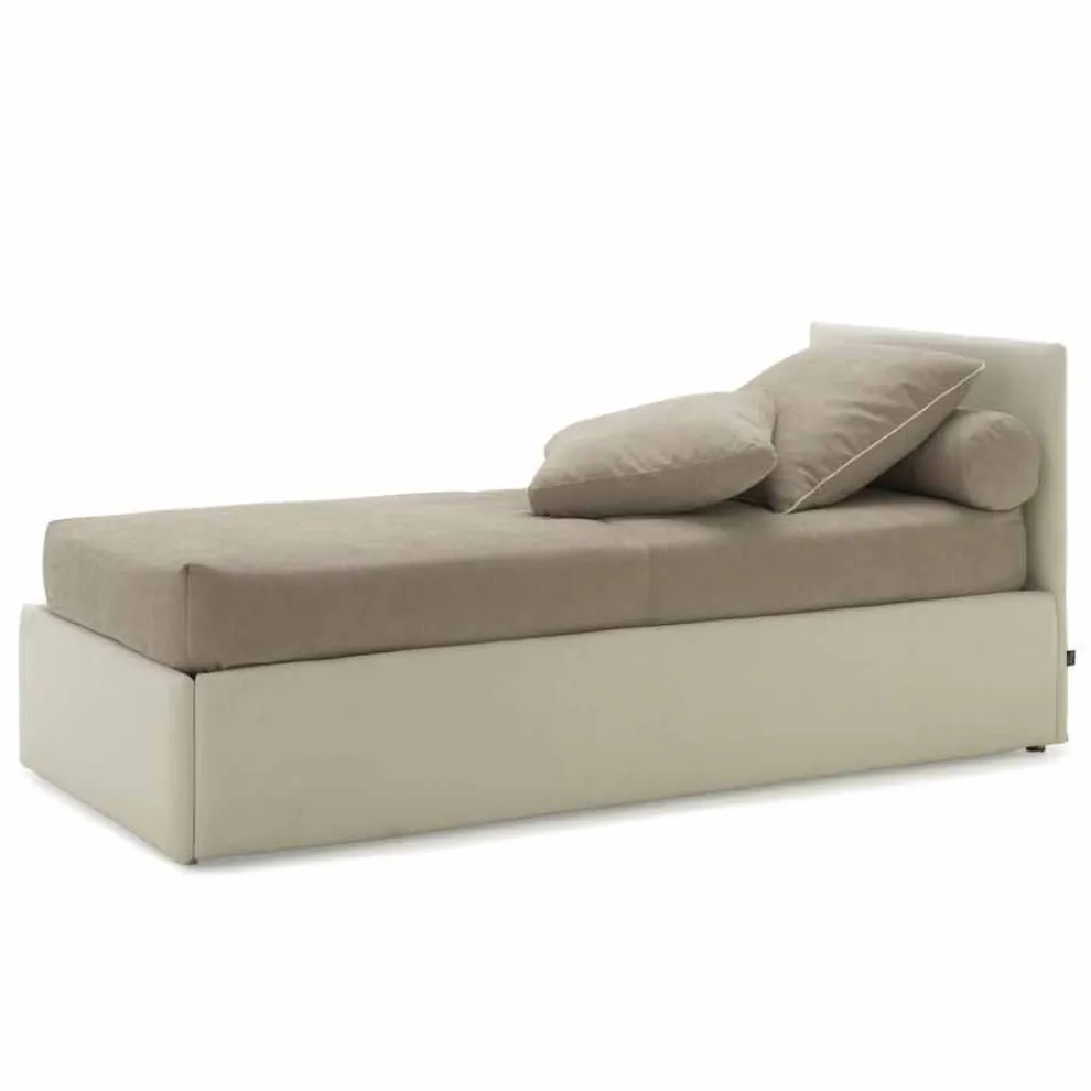 Einzelbett mit Kopfteil, Struktur aus Eisen und Holz Line von Bolzan