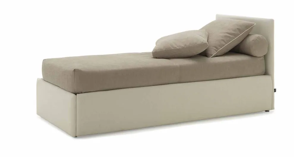 Einzelbett mit Kopfteil, Struktur aus Eisen und Holz Line von Bolzan