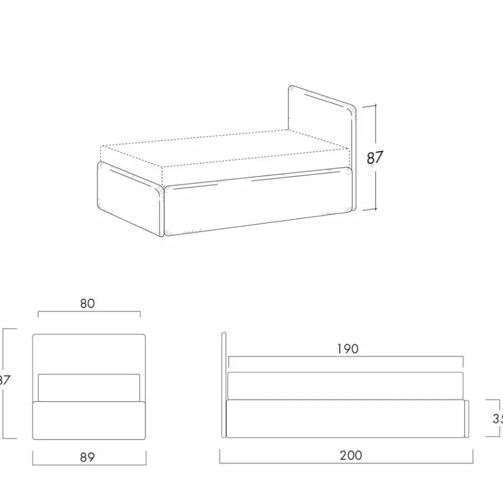 Einzelbett mit Kopfteil, Struktur aus Eisen und Holz Line von Bolzan