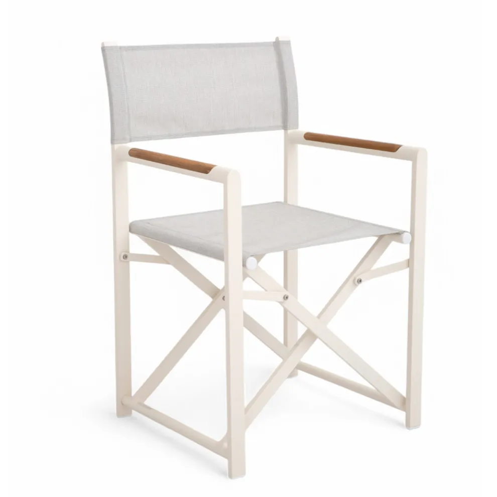 Outdoor Regiestuhl aus Aluminium, Textilene und Teakholz - Bloom