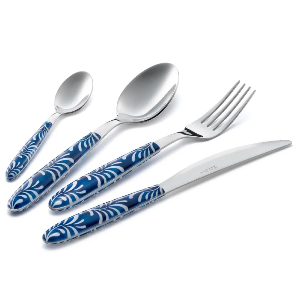 Besteckset aus Stahl und Kunststoff Blau oder Weiß Dekoration 24-tlg. - Alessandra