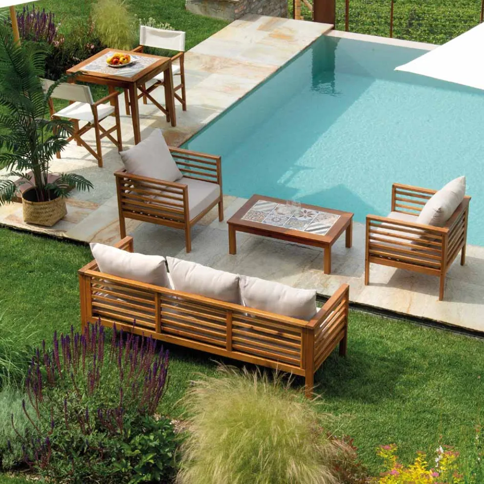 Garten Lounge Set aus geöltem Akazienholz Naturfarbe - Technisch