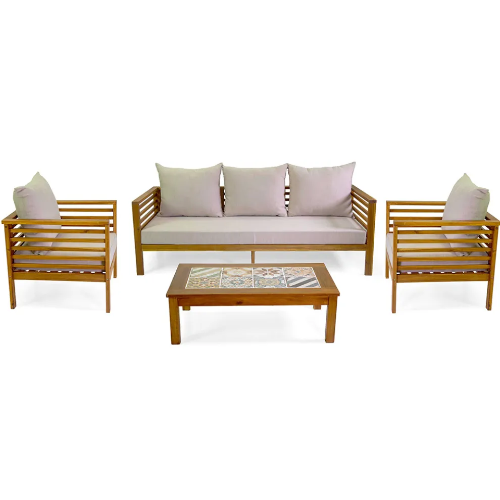 Garten Lounge Set aus geöltem Akazienholz Naturfarbe - Technisch