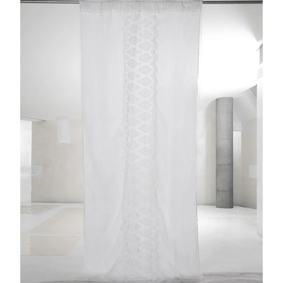 Weißer Leinenvorhang mit Organza und Stickerei Italienischer Luxus - Marinella