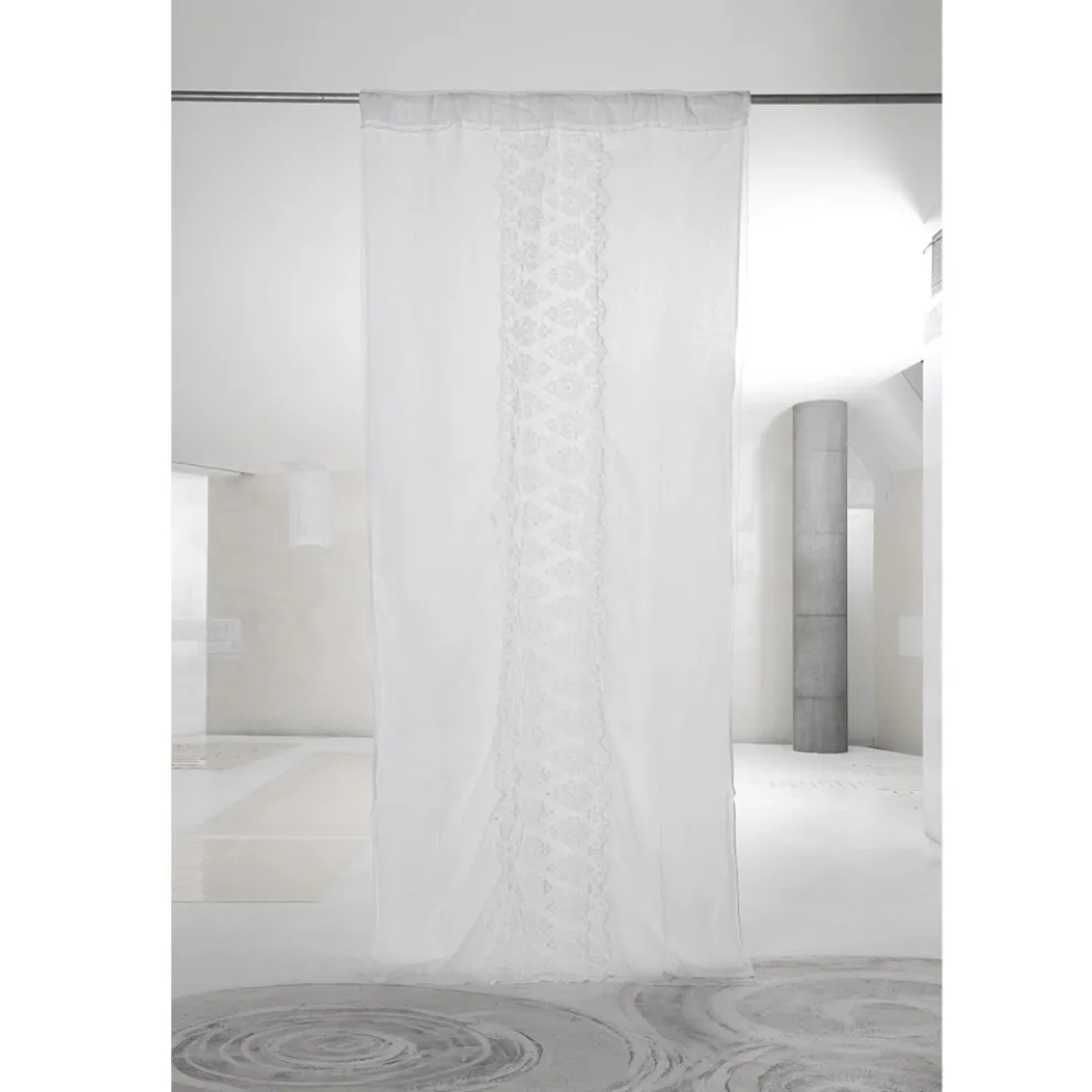 Weißer Leinenvorhang mit Organza und Stickerei Italienischer Luxus - Marinella