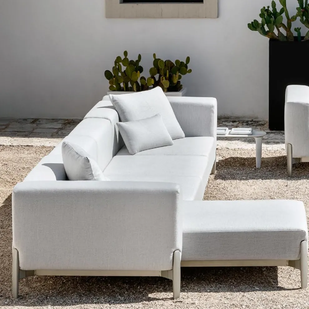 3-Sitzer-Gartensofa mit Chaiselongue aus Aluminium und Stoff - Filomena