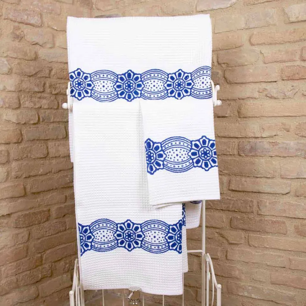 Italienisches handgefertigtes Handtuch mit handgefertigtem Druck aus Baumwolle - Viadurini von Marchi