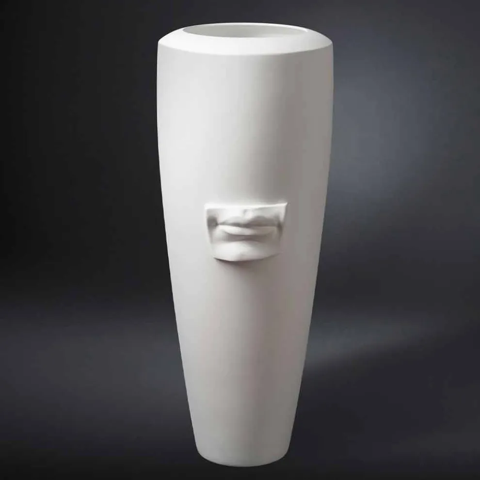 Hohe Vase aus weißer Keramik handgefertigt mit Dekoration Made in Italy - Capuano