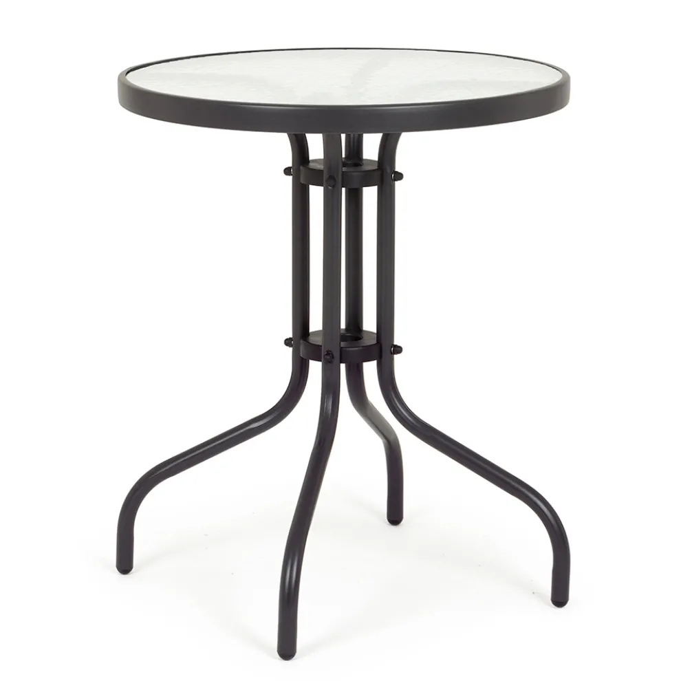 Runder Gartentisch aus Stahl mit Designglasplatte - Purizia