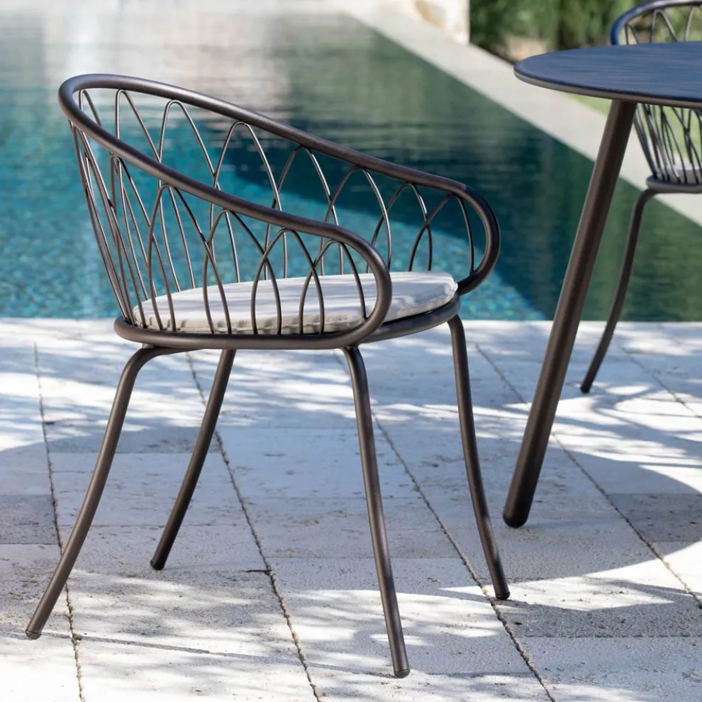 2 stapelbare Gartensessel aus Metall und Kissen Made in Italy - Fontana