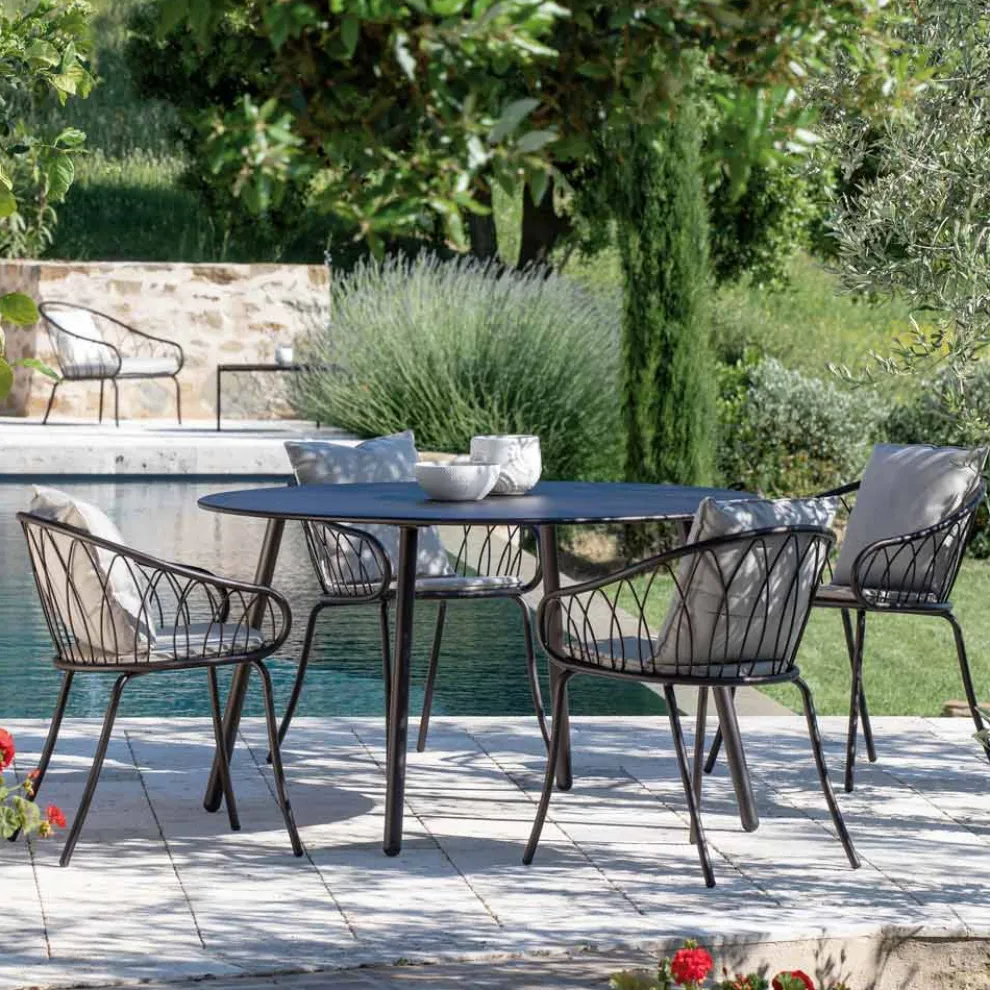 2 stapelbare Gartensessel aus Metall und Kissen Made in Italy - Fontana