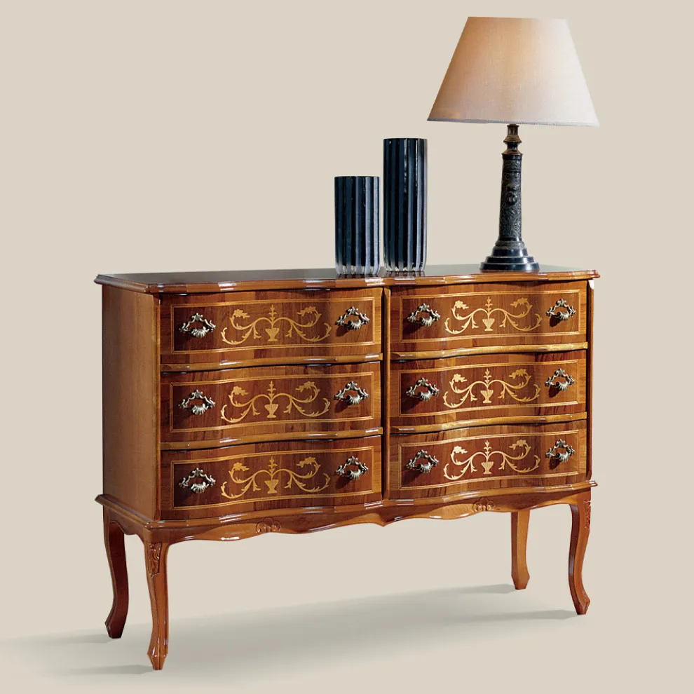 Kommode im klassischen Stil aus Holz mit 6 Schubladen Made in Italy - Elegant