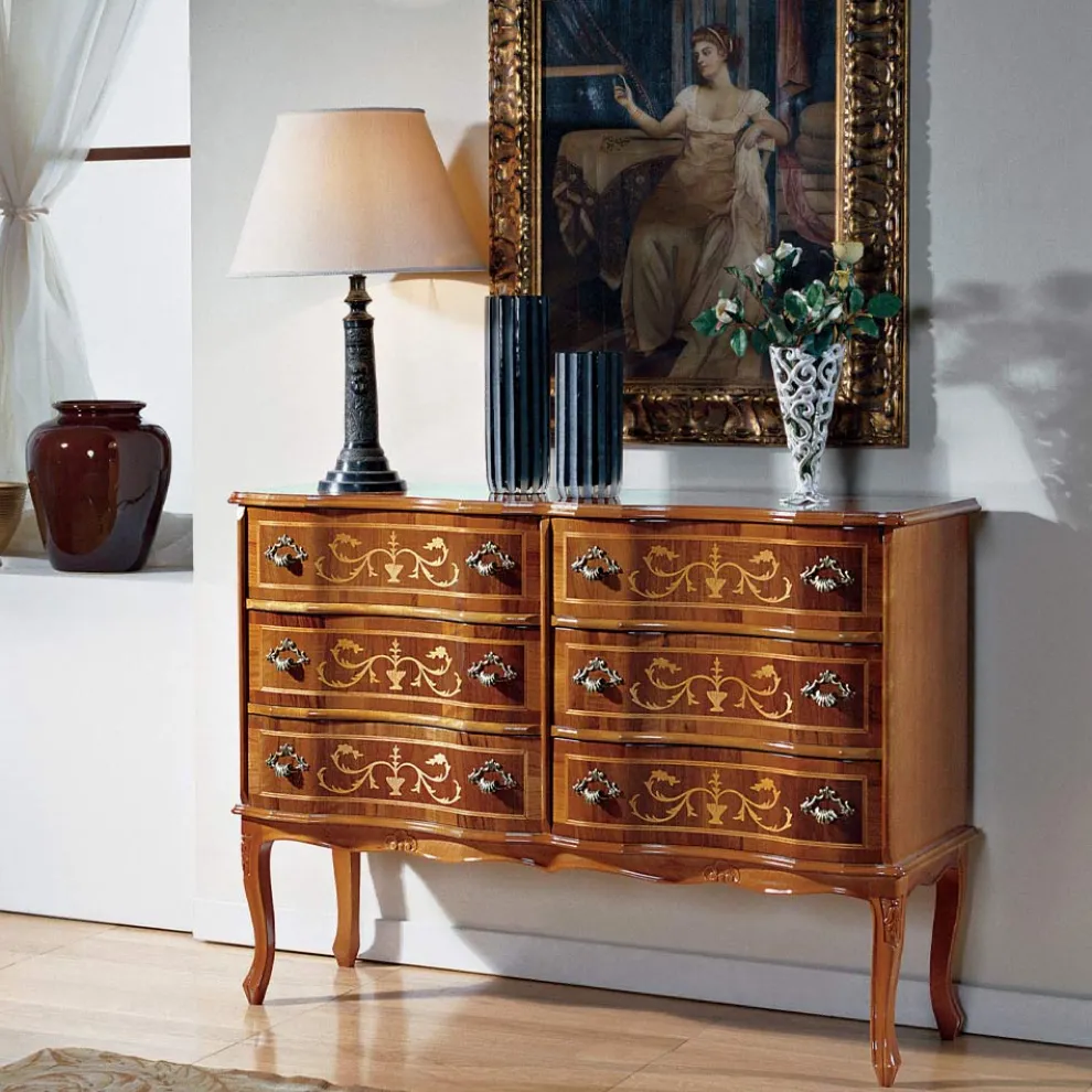 Kommode im klassischen Stil aus Holz mit 6 Schubladen Made in Italy - Elegant