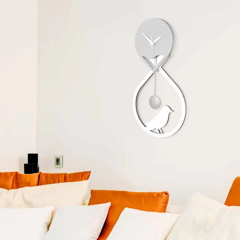Pendeluhr Wand des modernen Designs stilisiertes Weiß und Grau - Theben