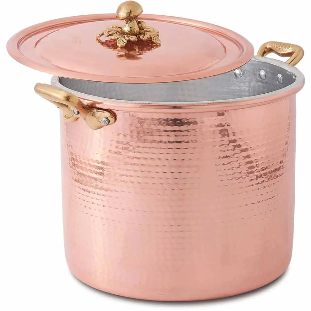 Hoher Topf in Hand verzinntes Kupfer mit Griffen und Deckel 20 cm - Mariarita