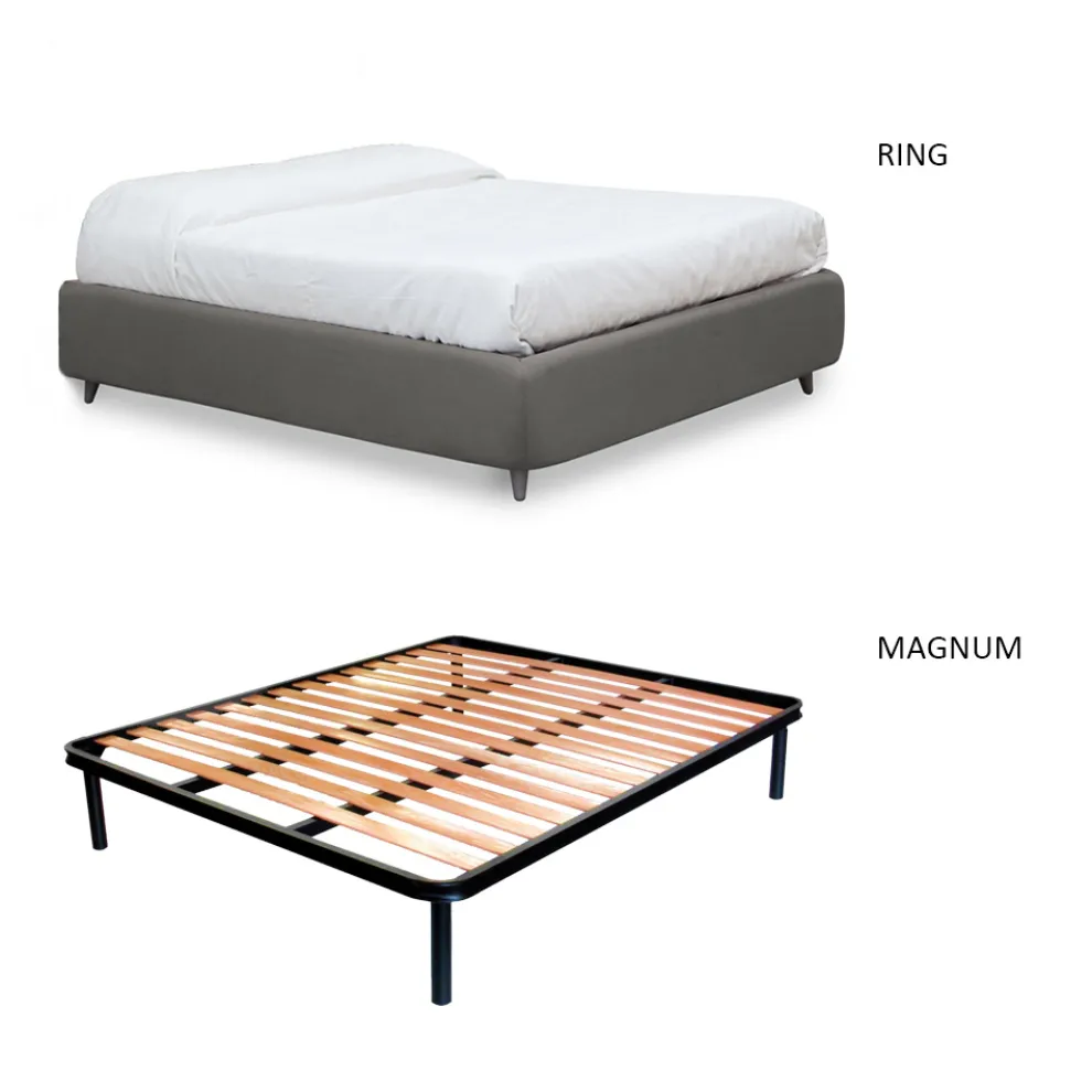 Doppelbett mit eisernem Kopfteil und Kissen, hergestellt in Italien – Peter