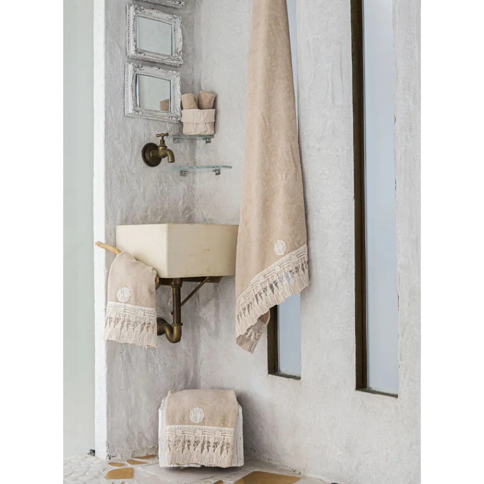 Baumwolle Terry Badetuch mit italienischer Luxus Quaste Spitze - Arafico