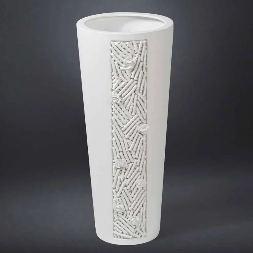 Hohe Indoor-Vase aus weißer Keramik mit Dekoration Made in Italy - Calisto