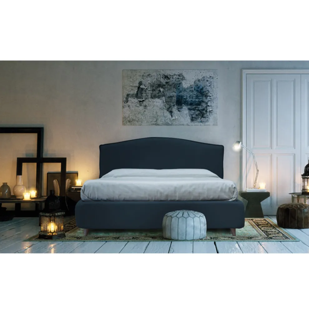 Doppelbett mit gepolstertem Kopfteil aus Made in Italy-Stoff – Fulmine