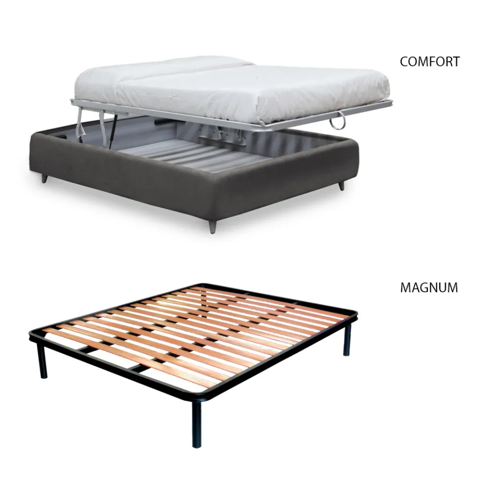 Doppelbett mit gepolstertem Kopfteil aus Made in Italy-Stoff – Fulmine