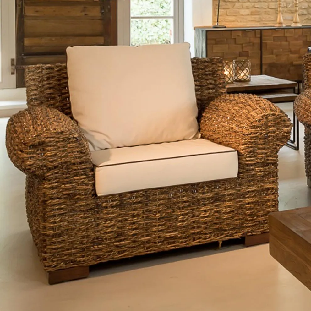 Outdoor-Sessel aus Abaca mit Kissen inklusive - Lagertha