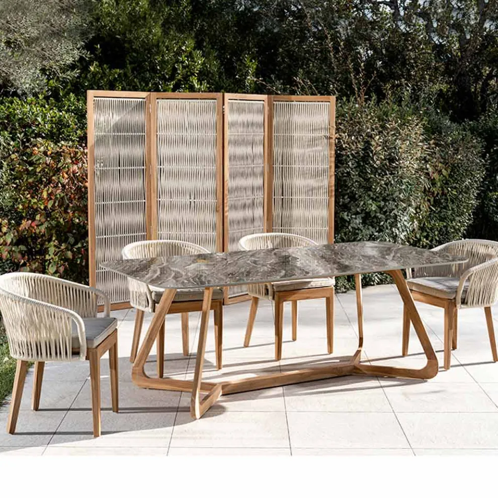 Gartentisch mit Holzsockel und Orobico Luxe Keramikplatte - Infinity
